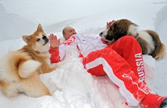 Владимир Путин с Баффи (справа) и Юмэ (слева) в Подмосковье Владимир Путин с Баффи (справа) и Юмэ (слева) в Подмосковье